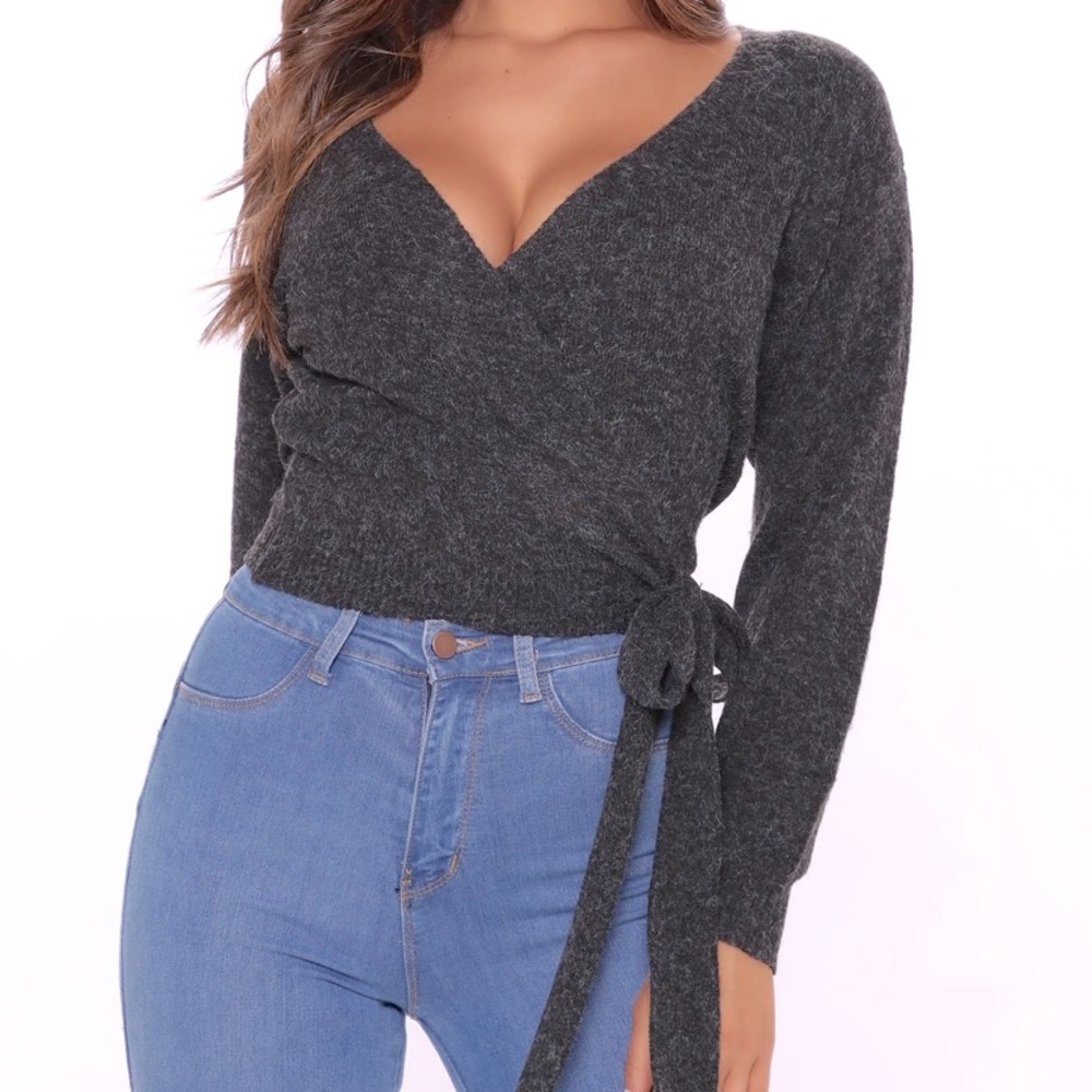 Gray sweater with tie